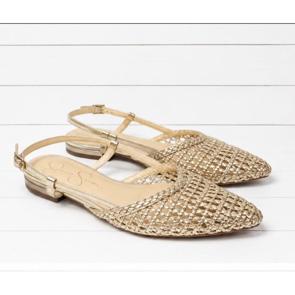 Jessica Simpson golden woven point toe slingback flats 7
